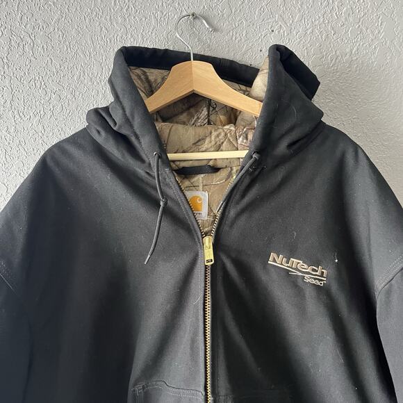 Vintage Carhartt Black Camo Lined Jacket Men’s XXL Canvas Workwear Zip-up J-140 - Picture 2 of 7